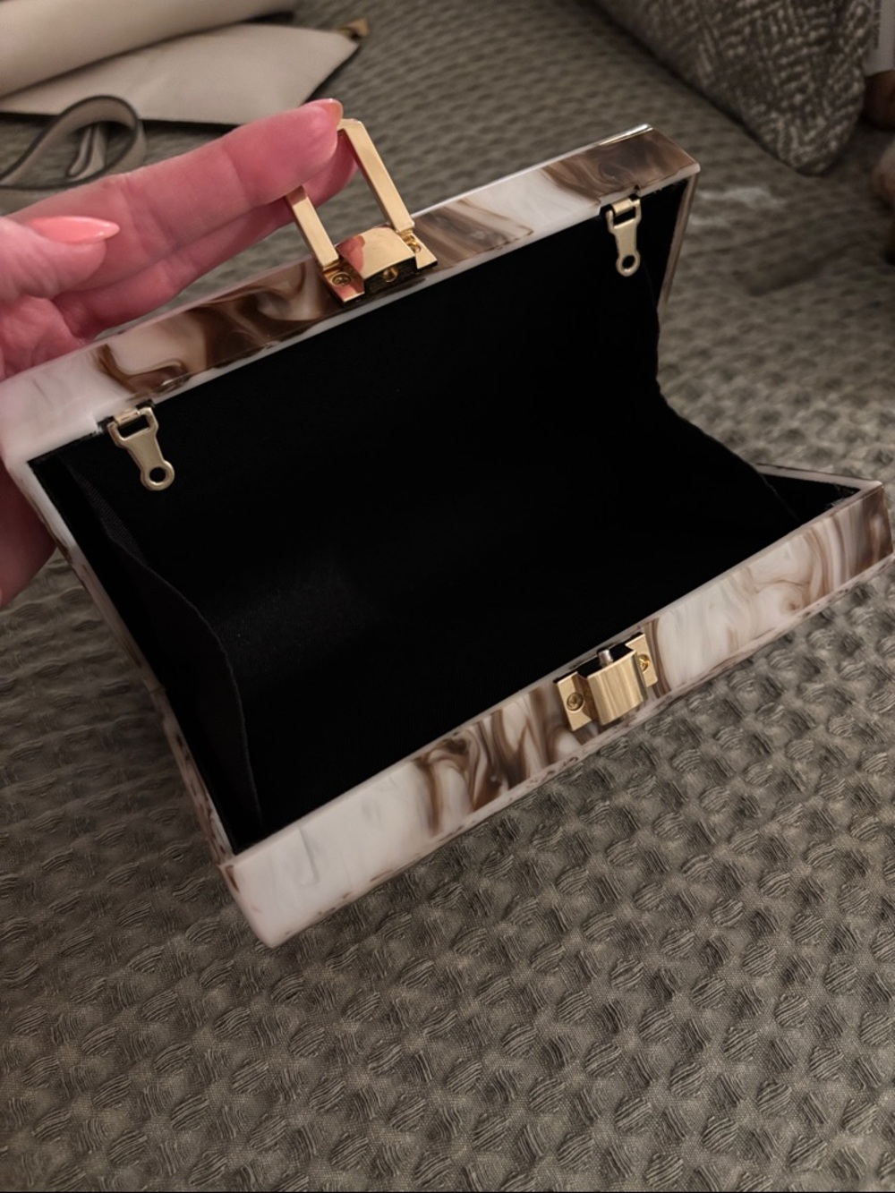 Marble Swirl Acrylic Clutch in Cream and Brown - Picture 2 of 3